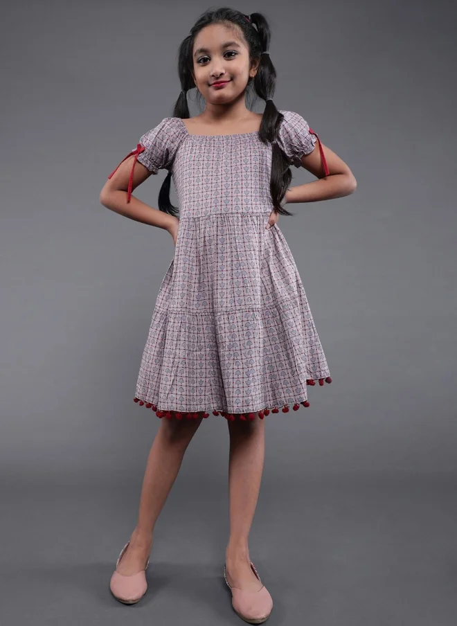 AKS Grey Checked Fit & Flare Dress for Girls
