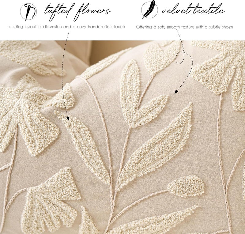 BlissBlush غطاء وسادة أسفل الظهر من ، مقاس 12x20 بوصة، بتصميم مستطيل وبلون رمادي، مزين بنقوش زهورية ناعمة، من الحرير، مناسب لغرفة المعيشة أو النوم، بلون كريمي. - Image 4
