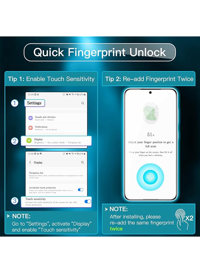 Jetech Screen Protector For Samsung Galaxy S25 5G With Camera Lens Protector Tempered Glass Film Fingerprint Id Compatible Hd Clear 2 Pack Each - Image 2