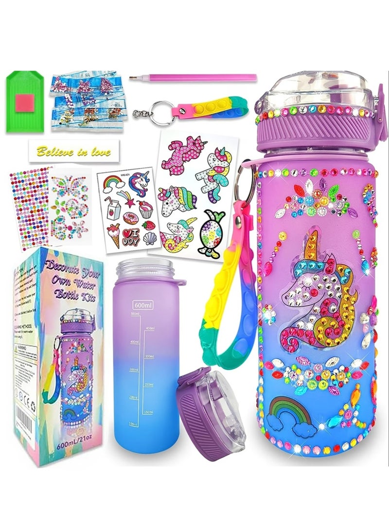 YOUGE Decorate Your Own Water Bottle Kits for Girls, Fun Arts and Crafts Gift Toys for Ages 3+, Gem Painting Crafts, Fun Arts and Crafts Gifts Toys for Girls Birthday (Purple) - Image 1