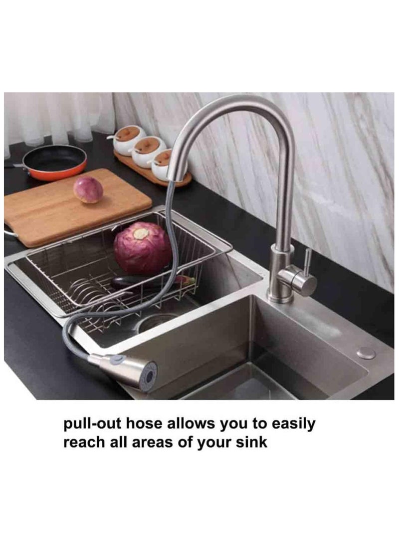 Excefore Kitchen Faucet Tap, Kitchen Pull Out Tap Faucet, Kitchen Sink Hot And Cold Water Faucet, Two-Way Sprayer, Single Handle Faucet, 360 Degree Rotating (Silver)  - Image 5