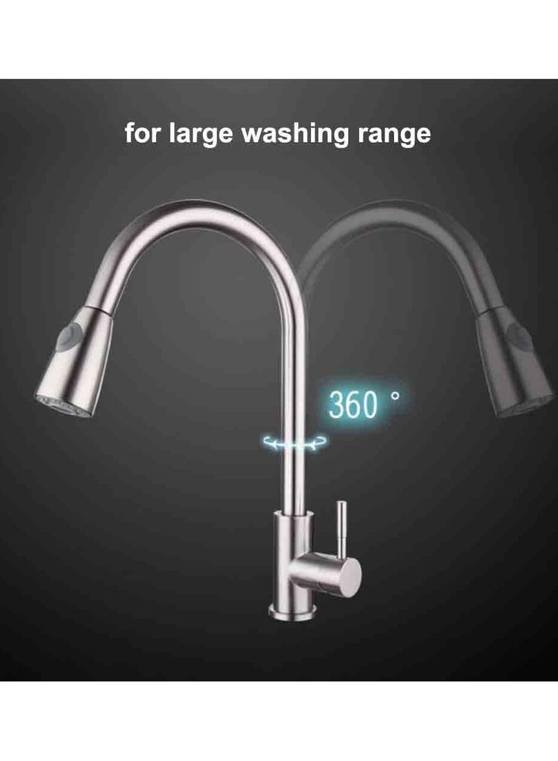 Excefore Kitchen Faucet Tap, Kitchen Pull Out Tap Faucet, Kitchen Sink Hot And Cold Water Faucet, Two-Way Sprayer, Single Handle Faucet, 360 Degree Rotating (Silver)  - Image 4
