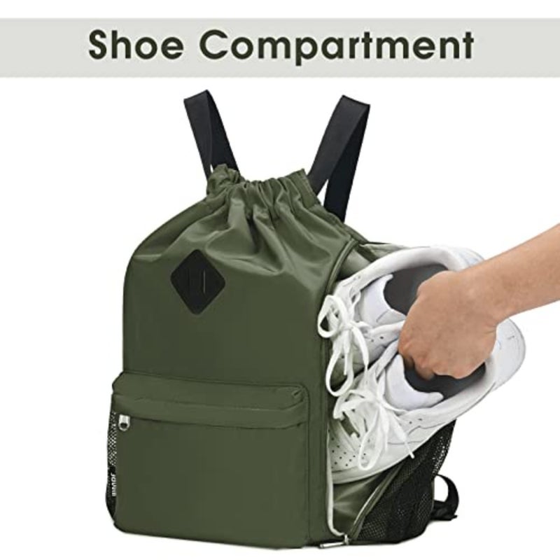 Drawstring Backpack Sports Gym Bag with Shoes Compartment Water-Resistant Cinch String Backpack For Women and Men Lightweight Polyester Black/Gray/Blue Options 25L Capacity Travel, Fitness, College - Image 3