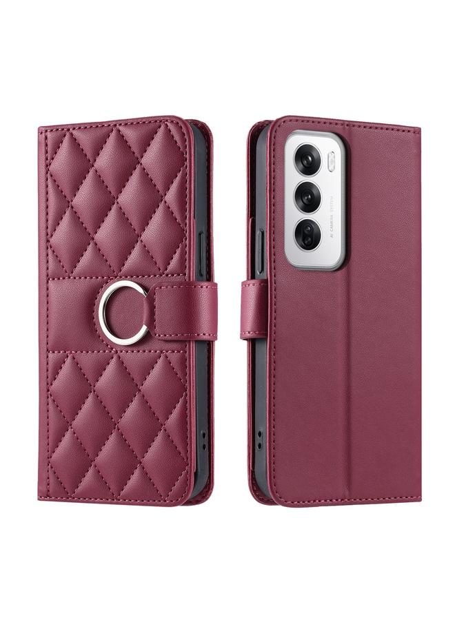 S-TOP Case For OPPO Reno12 5G Global Ring Buckle Rhombic Leather Phone Case - Image 1