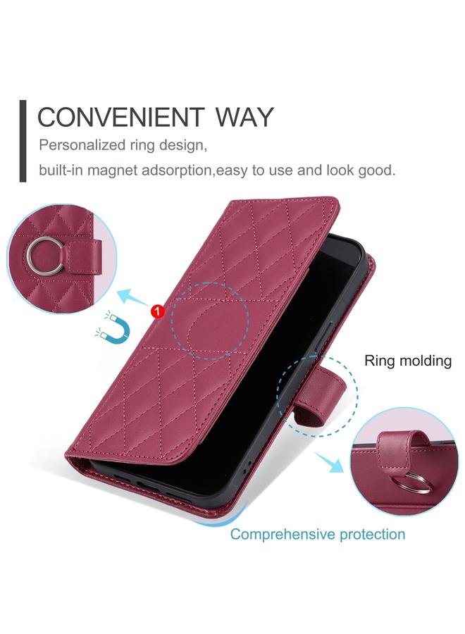 S-TOP Case For OPPO Reno12 5G Global Ring Buckle Rhombic Leather Phone Case - Image 5