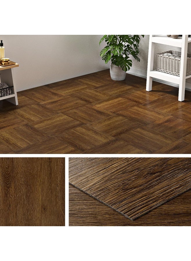 Livelynine Walnut Wood Peel and Stick Floor Tile Waterproof Laminate Flooring Dark Brown Wood Vinyl Peel and Stick Flooring 12x12" 4-Tiles Adhesive Floor Tiles Indoor Wood Look Vinyl Sheet Flooring  - Image 1