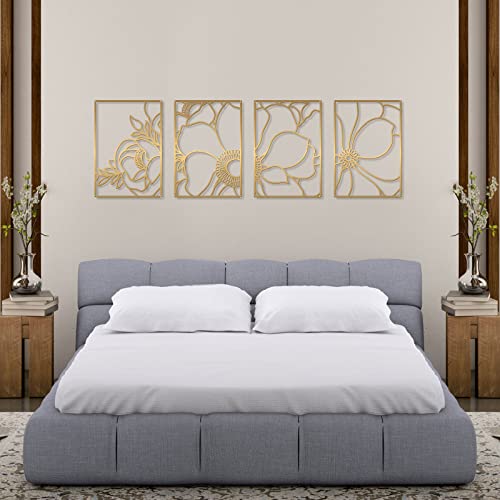 Glamativity Large 4 Pack Gold Wall Art Minimalist Decor Real Metal Nature Floral Abstract for Bedroom Living Room Bathroom Gold Blossom Style L Size 225 x 157 - Image 3