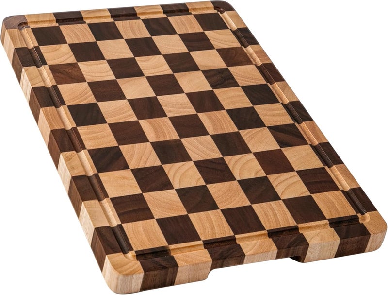 thetchry Cutting Boards for Kitchen, Checkered Cutting Board Upgraded, Acacia Wood Chopping Board with Juice Grooves & Handles, Large Butcher Block Serving Tray with Gift Box, 16.5" x 11.6" x 0.8" - Image 1
