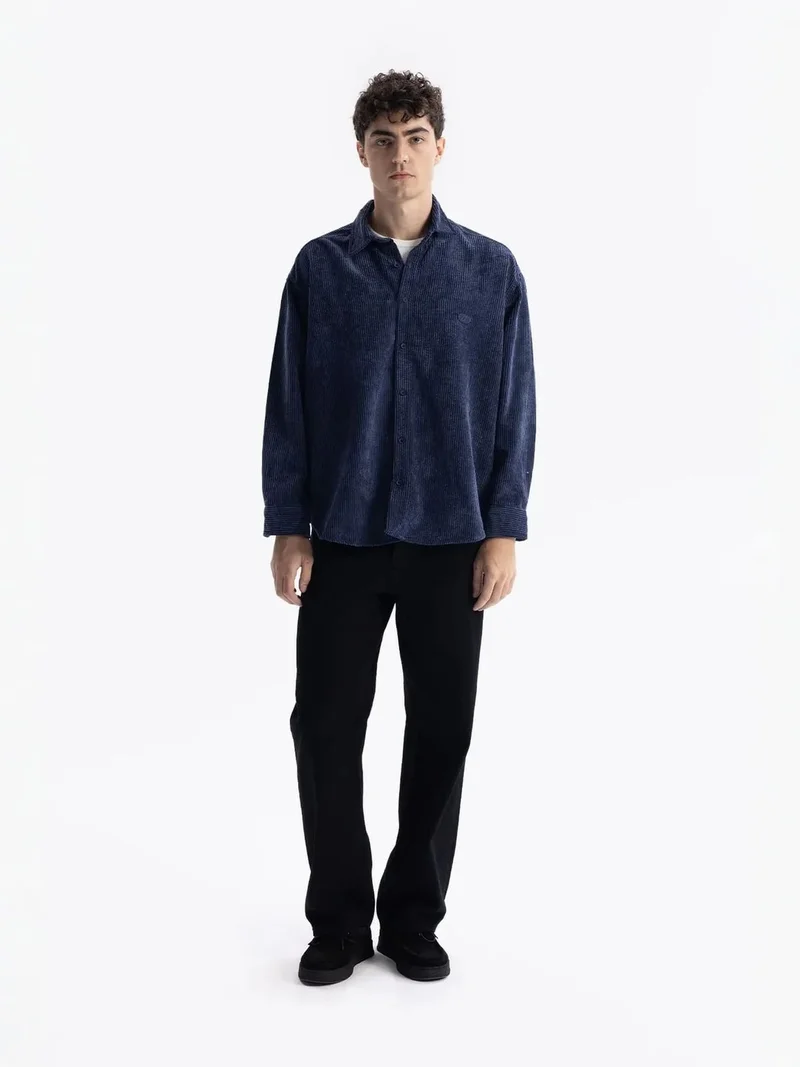 Giesto Oxford Blue GIESTO Oversized Velvet Shirt for Men | Best Price UAE