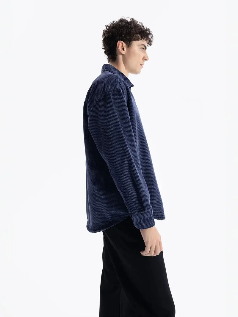 Giesto Oxford Blue GIESTO Oversized Velvet Shirt for Men | Best Price UAE