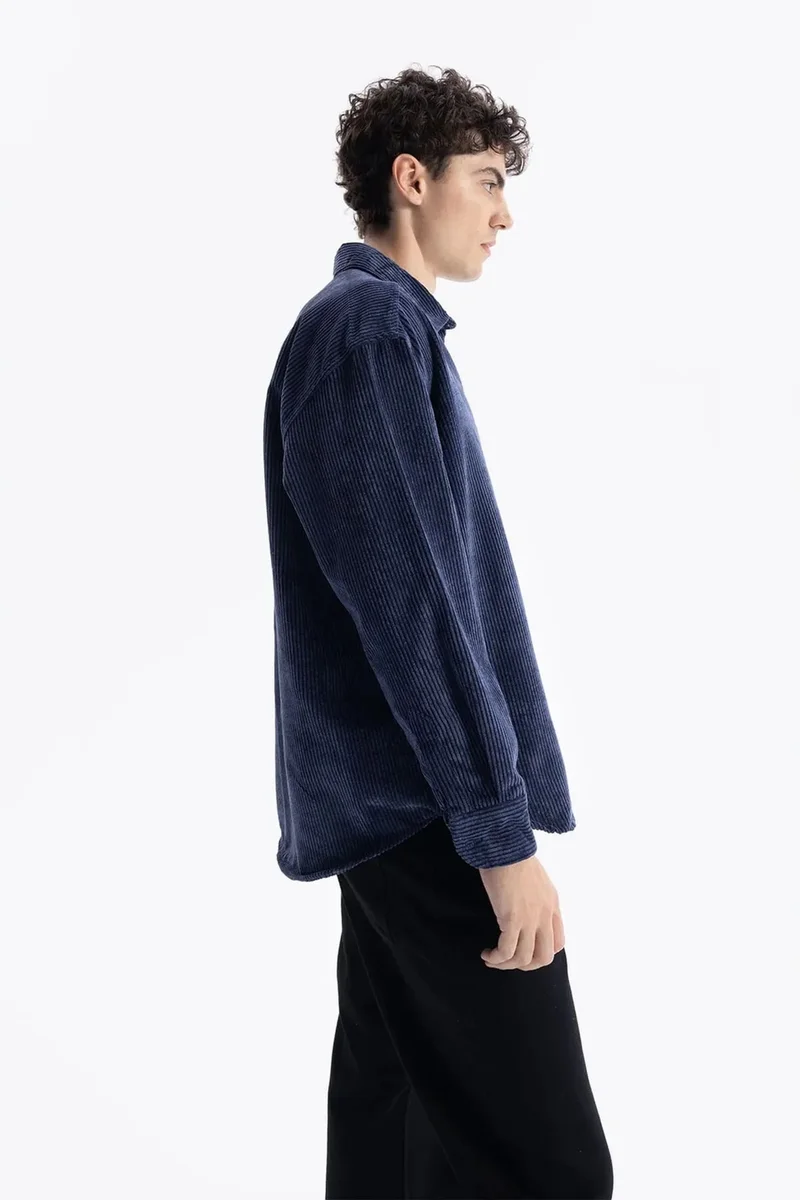 Giesto Oxford Blue GIESTO Oversized Velvet Shirt for Men | Best Price UAE