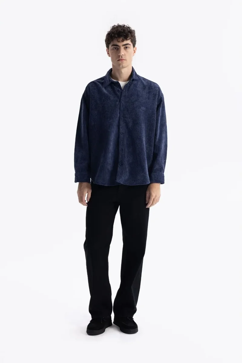 Giesto Oxford Blue GIESTO Oversized Velvet Shirt for Men | Best Price UAE
