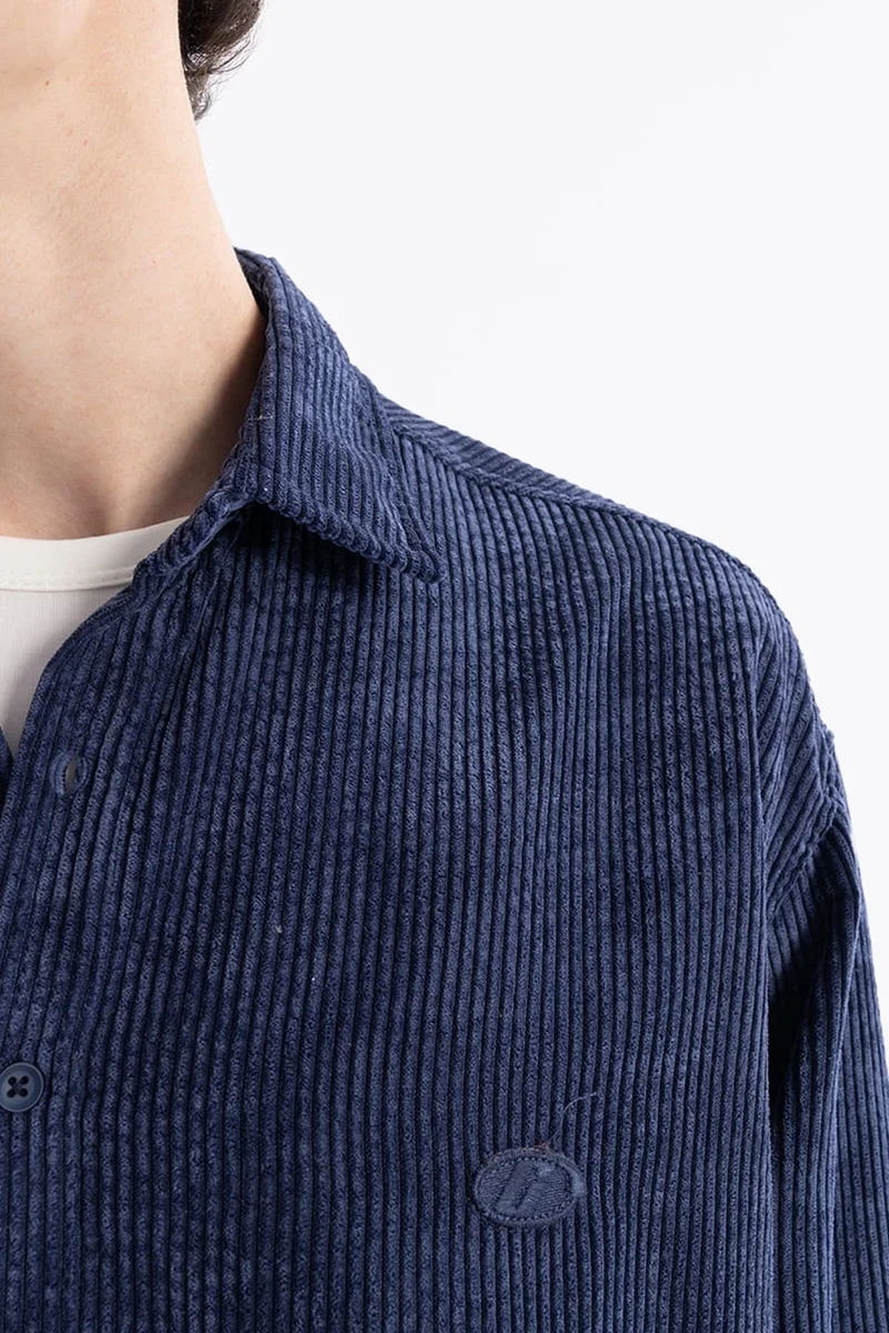 Giesto Oxford Blue GIESTO Oversized Velvet Shirt for Men | Best Price UAE