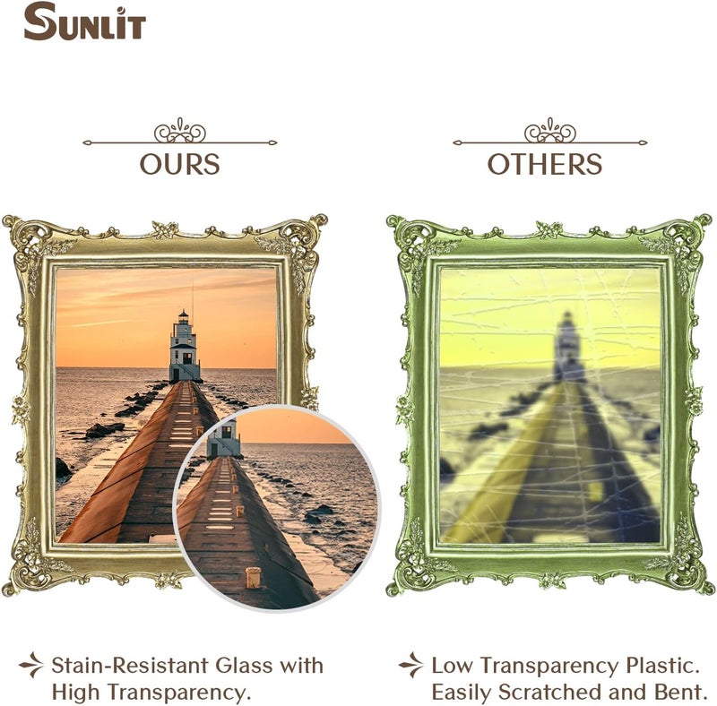 Sunlit Vintage Picture Frame 8x10 Antique Luxury Picture Frame Glass Front Photo Display Table Wall Hanging Gift Ideas Gold - Image 3