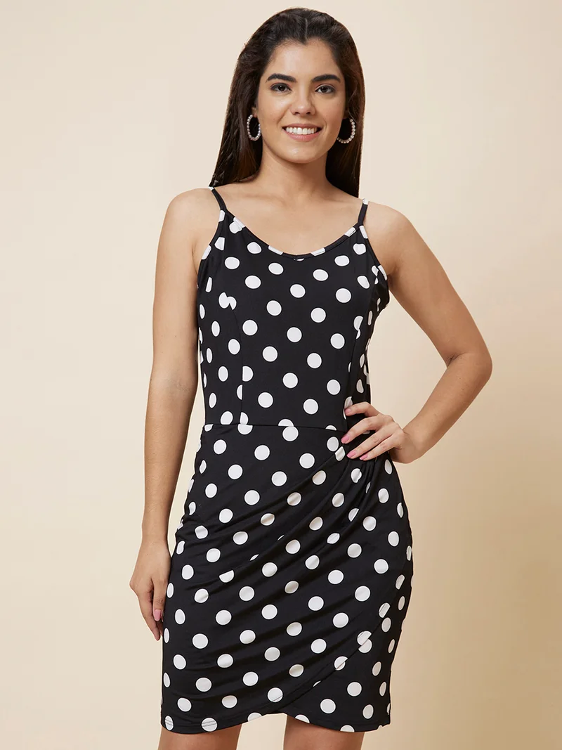 globus Globus Women Black & White Polka Dot Printed Shoulder Strap Sheath Dress