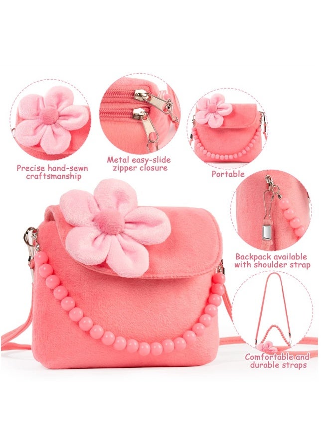 Kids Jewelry Set, Flower Crossbody Bag Purse Gift, Children Pink Handbag with Butterfly Necklace Bracelet Rings Earrings, Princess Role Play Dress Up Jewelry Accessories Party Favors  - Image 3