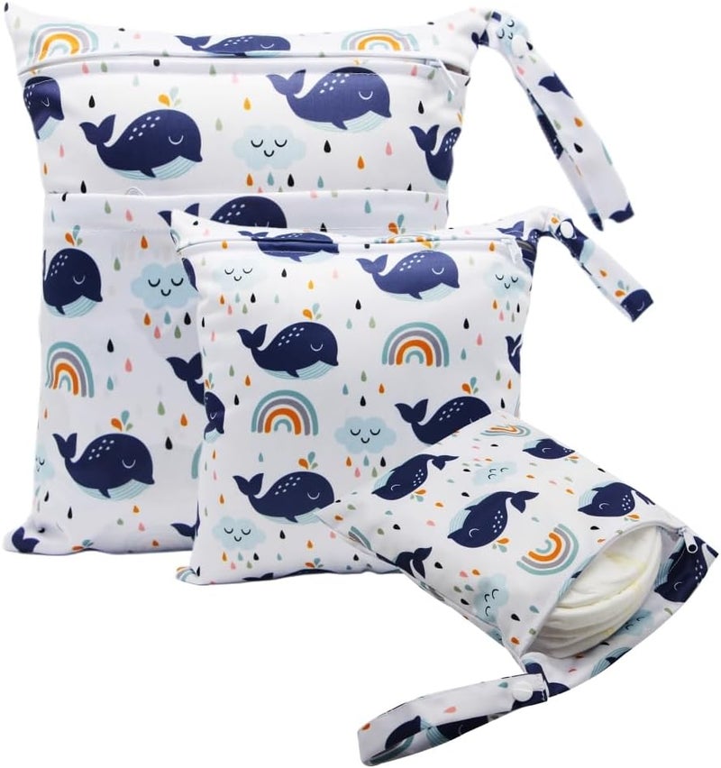 Asenappy 3pcs Cloth Diaper Wet Dry Bags Waterproof Reusable with Two Zippered Pockets Travel Beach Pool Daycare Soiled Baby Items Yoga Gym Bag for Swimsuits or Wet Clothes - Image 1