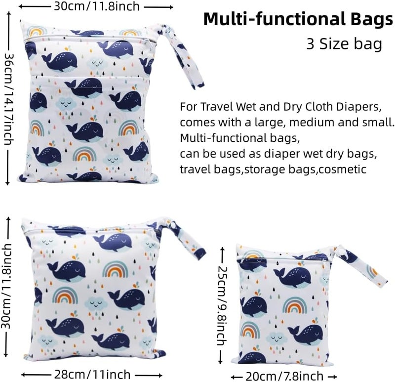 Asenappy 3pcs Cloth Diaper Wet Dry Bags Waterproof Reusable with Two Zippered Pockets Travel Beach Pool Daycare Soiled Baby Items Yoga Gym Bag for Swimsuits or Wet Clothes - Image 2