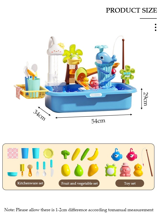 DUNISO Play Sink Toys with Running Water and Electric Faucet,Pretend Play Kitchen Accessories Role Play Dishwasher Toy for Kids with Automatic Water Cycle System - Image 2