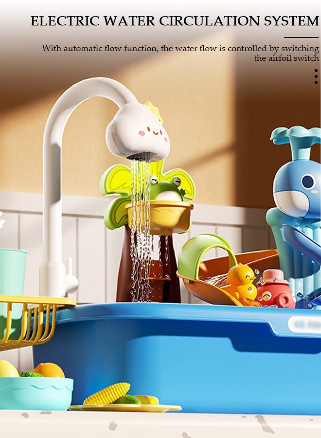 DUNISO Play Sink Toys with Running Water and Electric Faucet,Pretend Play Kitchen Accessories Role Play Dishwasher Toy for Kids with Automatic Water Cycle System - Image 3