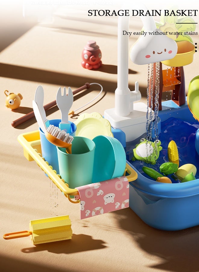 DUNISO Play Sink Toys with Running Water and Electric Faucet,Pretend Play Kitchen Accessories Role Play Dishwasher Toy for Kids with Automatic Water Cycle System - Image 4