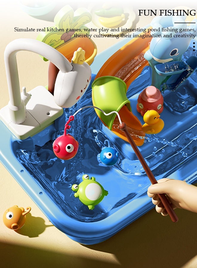DUNISO Play Sink Toys with Running Water and Electric Faucet,Pretend Play Kitchen Accessories Role Play Dishwasher Toy for Kids with Automatic Water Cycle System - Image 5