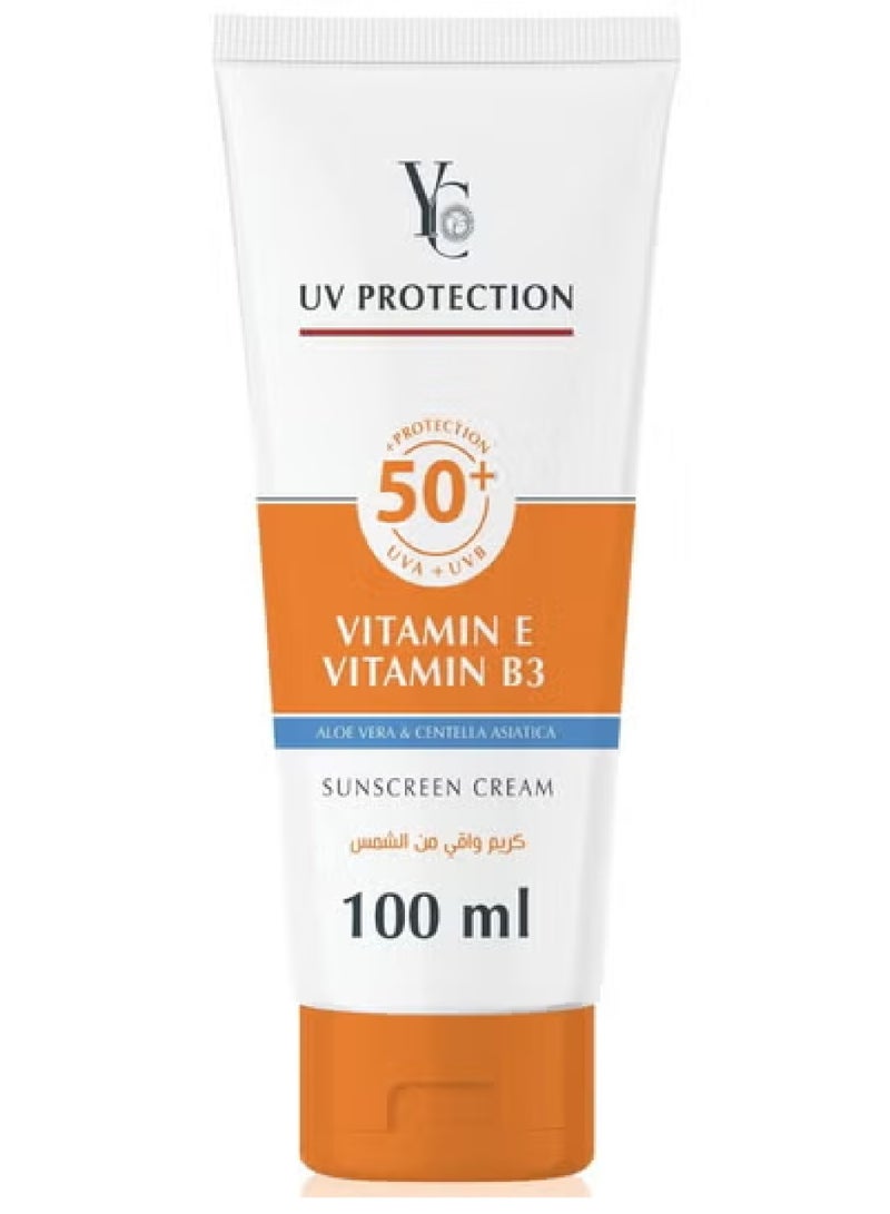 YC Sunscreen Cream Aloe Vera And Centella Asiatica UV Protection +50 - 100 ml