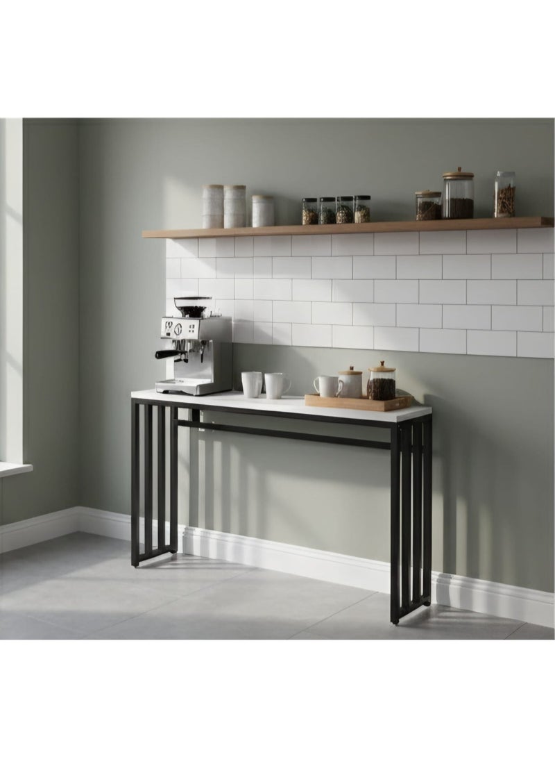 Entryway Console Table, Marble Design MDF Narrow Sofa Table for Hallway Living Room 100x30x80cm, White - Image 5