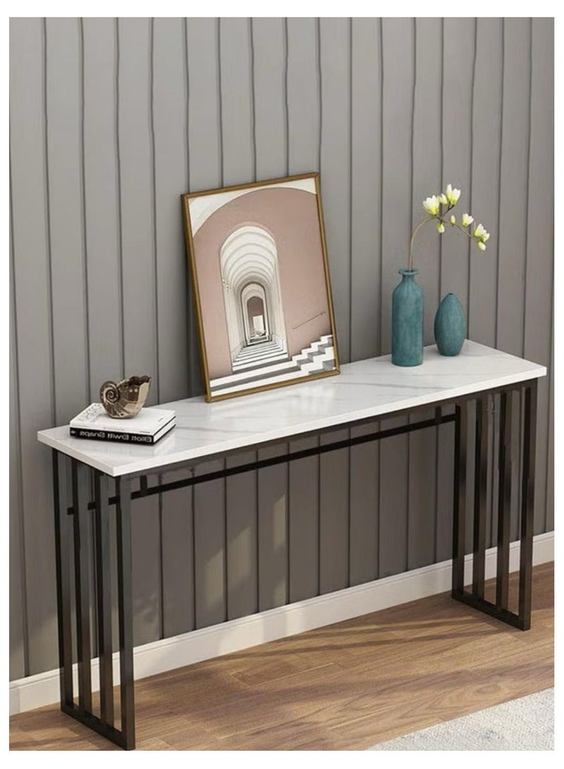 Entryway Console Table, Marble Design MDF Narrow Sofa Table for Hallway Living Room 100x30x80cm, White - Image 4