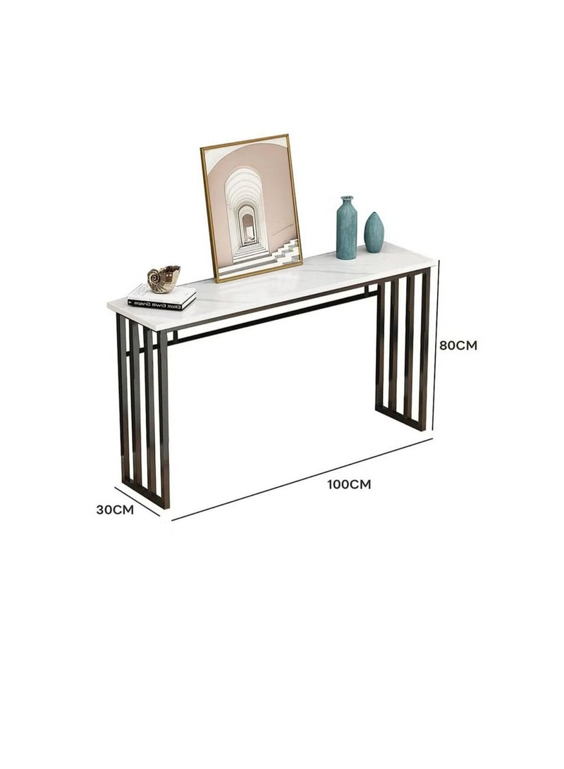 Entryway Console Table, Marble Design MDF Narrow Sofa Table for Hallway Living Room 100x30x80cm, White - Image 3