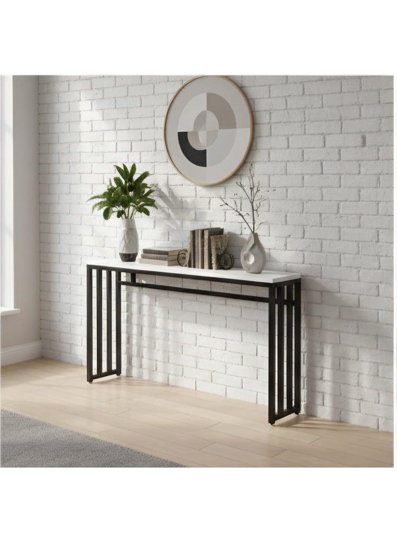 Entryway Console Table, Marble Design MDF Narrow Sofa Table for Hallway Living Room 100x30x80cm, White - Image 1