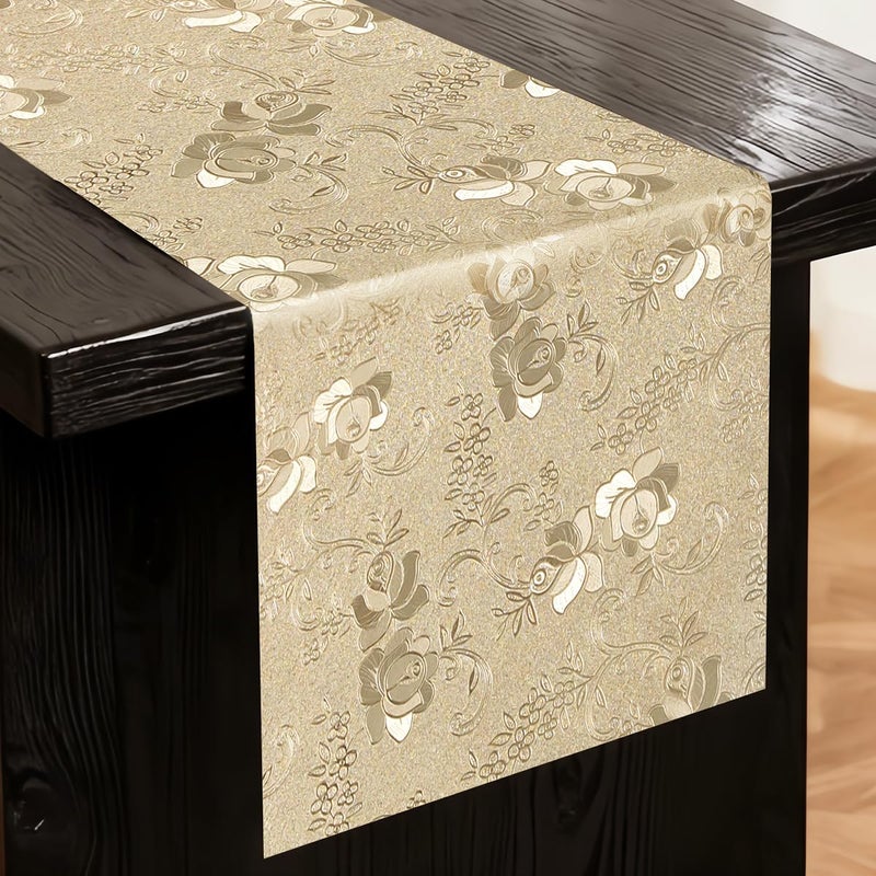 FAVE Gold Table Runner for Rectangle Tables, 72 Inch Heat Resistant Runner with Flower, Waterproof, Stain Resistant, Reusable for Daily Use Parties and Banquet(Golden - Image 1