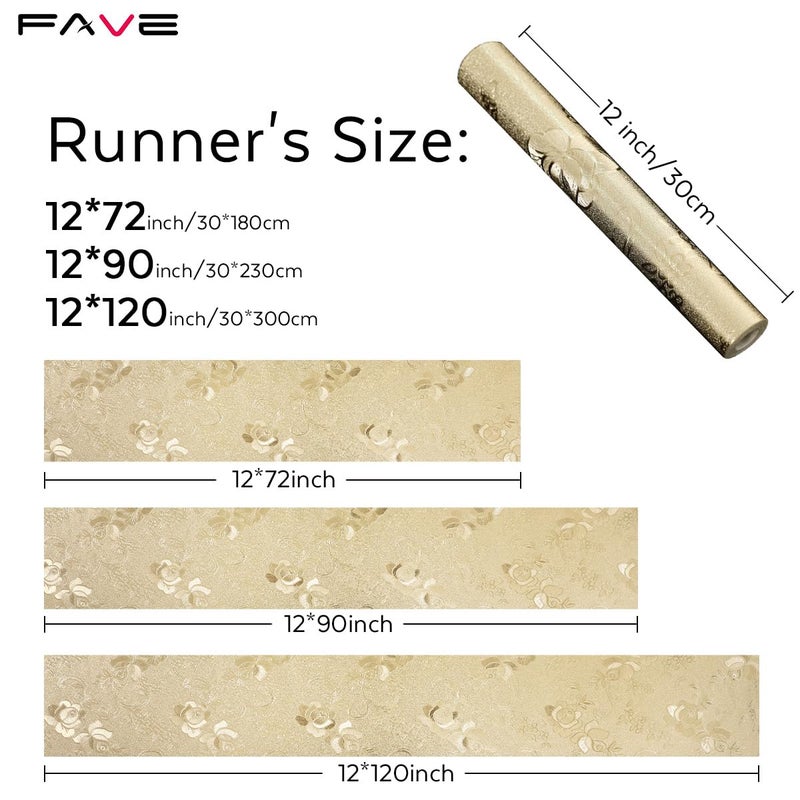 FAVE Gold Table Runner for Rectangle Tables, 72 Inch Heat Resistant Runner with Flower, Waterproof, Stain Resistant, Reusable for Daily Use Parties and Banquet(Golden - Image 3
