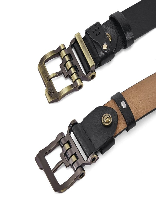 BISON DENIM Men's Belts Leather Dress Genuine Leather Classic Heavy Duty Buckle Belt Casual for Jeans, Gold Buckle+black Belt, 39“-42” - Image 3