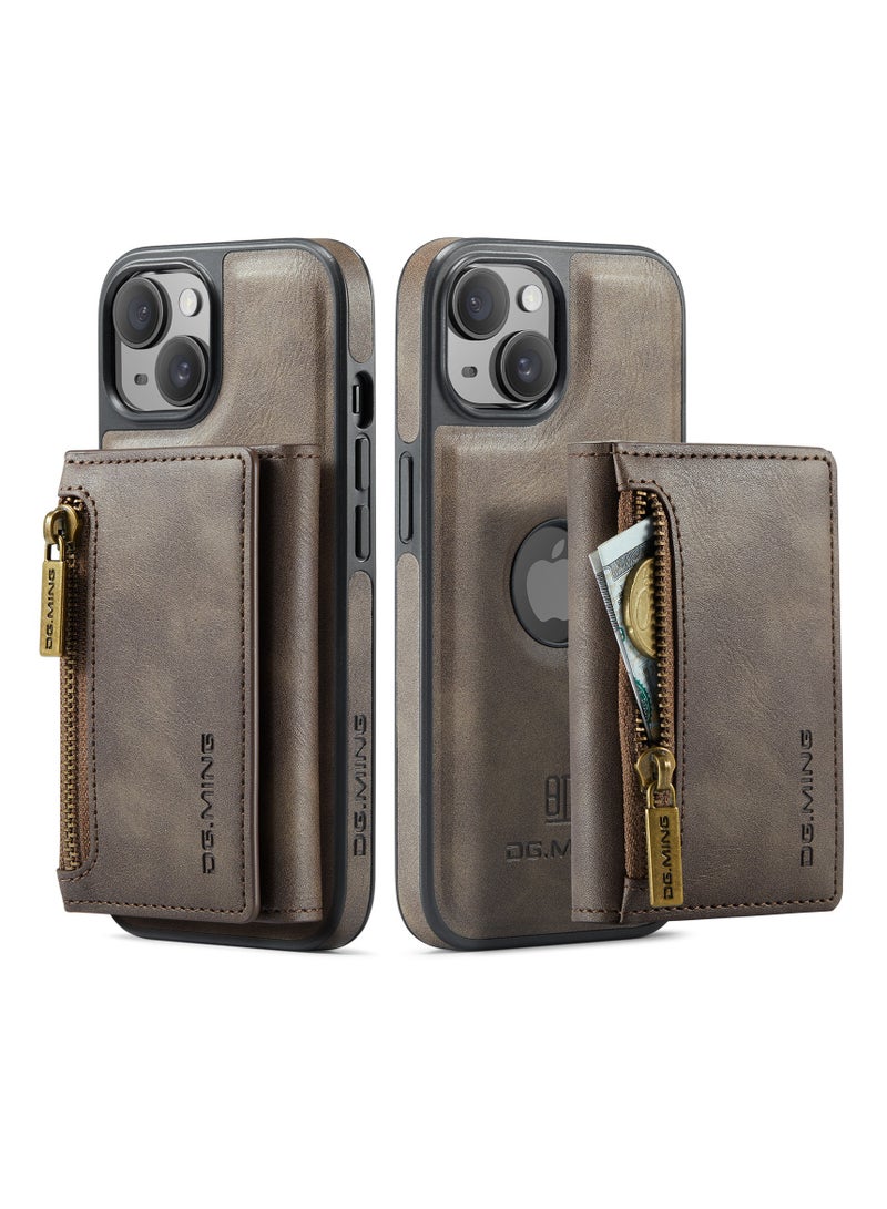 Dg Ming 2 in 1 Clutch Wallet for Iphone 15 , Vintage Slim Leather Case Magnetic Detachable Tri-Fold Wallet, Leather Case with Card Holder Pocket Slim Case  - Image 1