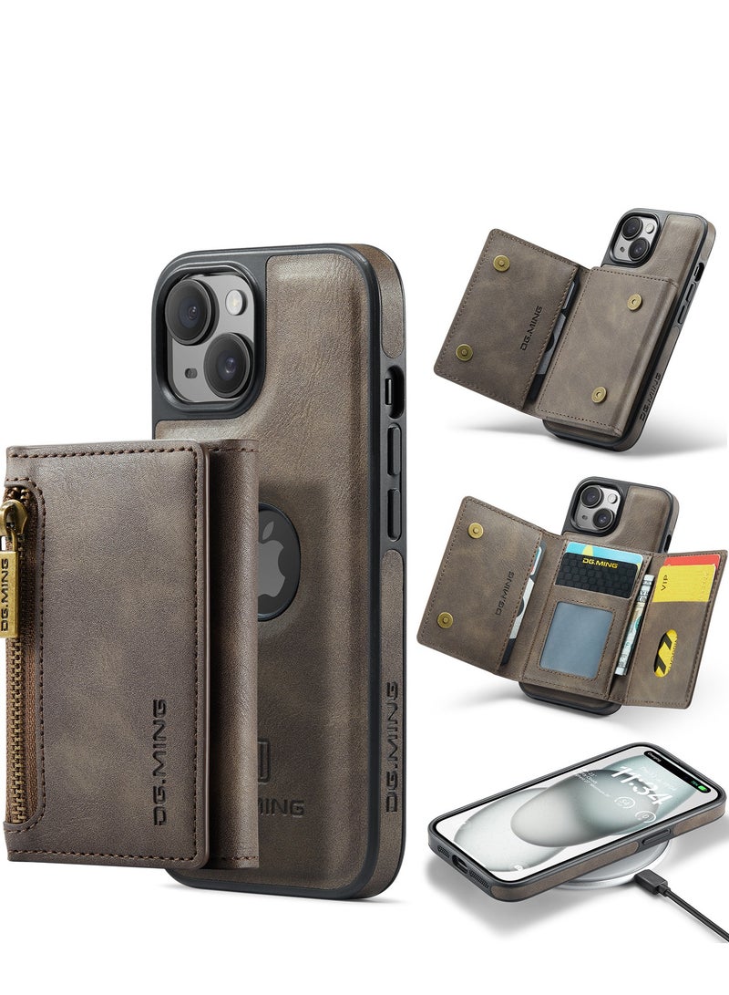 Dg Ming 2 in 1 Clutch Wallet for Iphone 15 , Vintage Slim Leather Case Magnetic Detachable Tri-Fold Wallet, Leather Case with Card Holder Pocket Slim Case  - Image 2