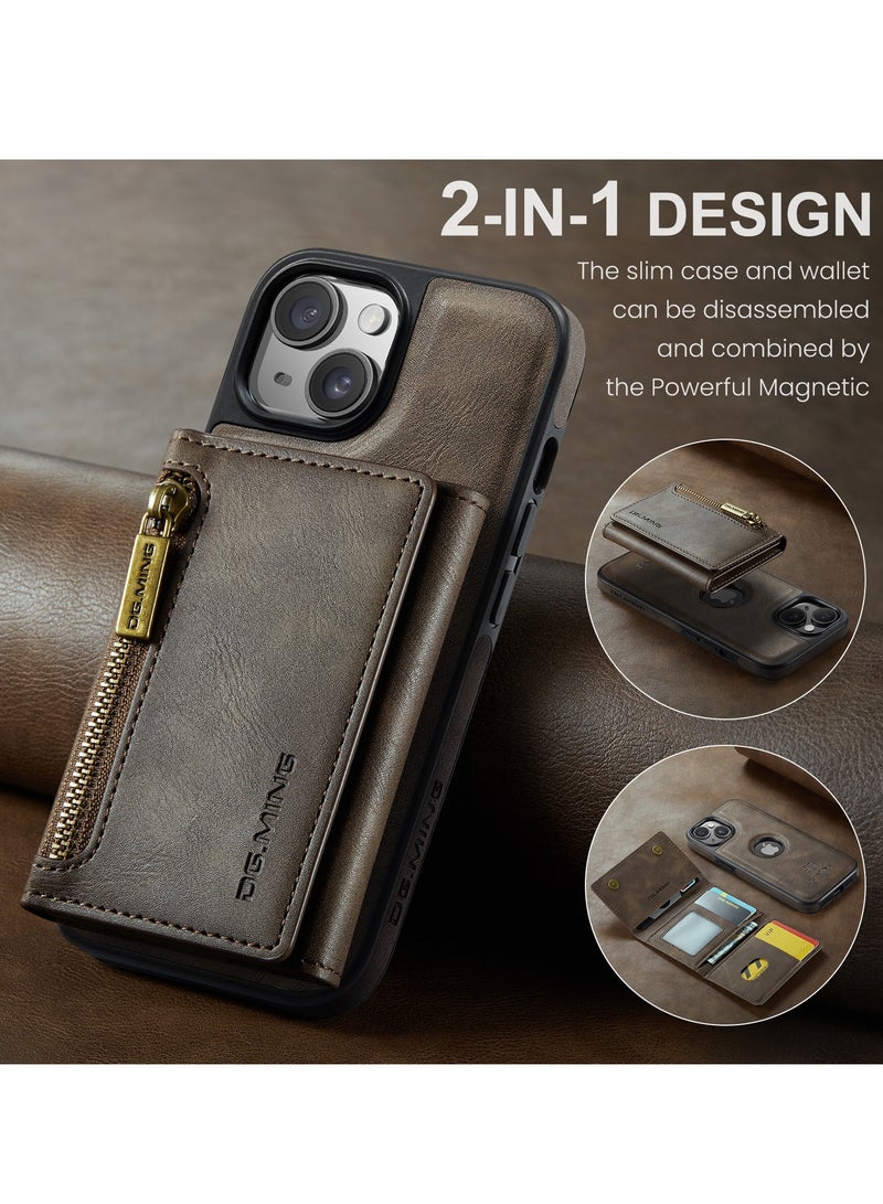 Dg Ming 2 in 1 Clutch Wallet for Iphone 15 , Vintage Slim Leather Case Magnetic Detachable Tri-Fold Wallet, Leather Case with Card Holder Pocket Slim Case  - Image 4