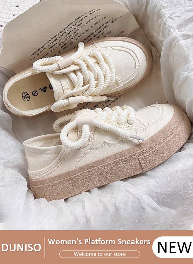 DUNISO Women's Play Fashion Sneakers Lace Up Canvas Sneaker Breathable Flat Bottom Shoes for Women Classic Student Sneakers Board Shoes for Outdoor Walking Running - Image 1