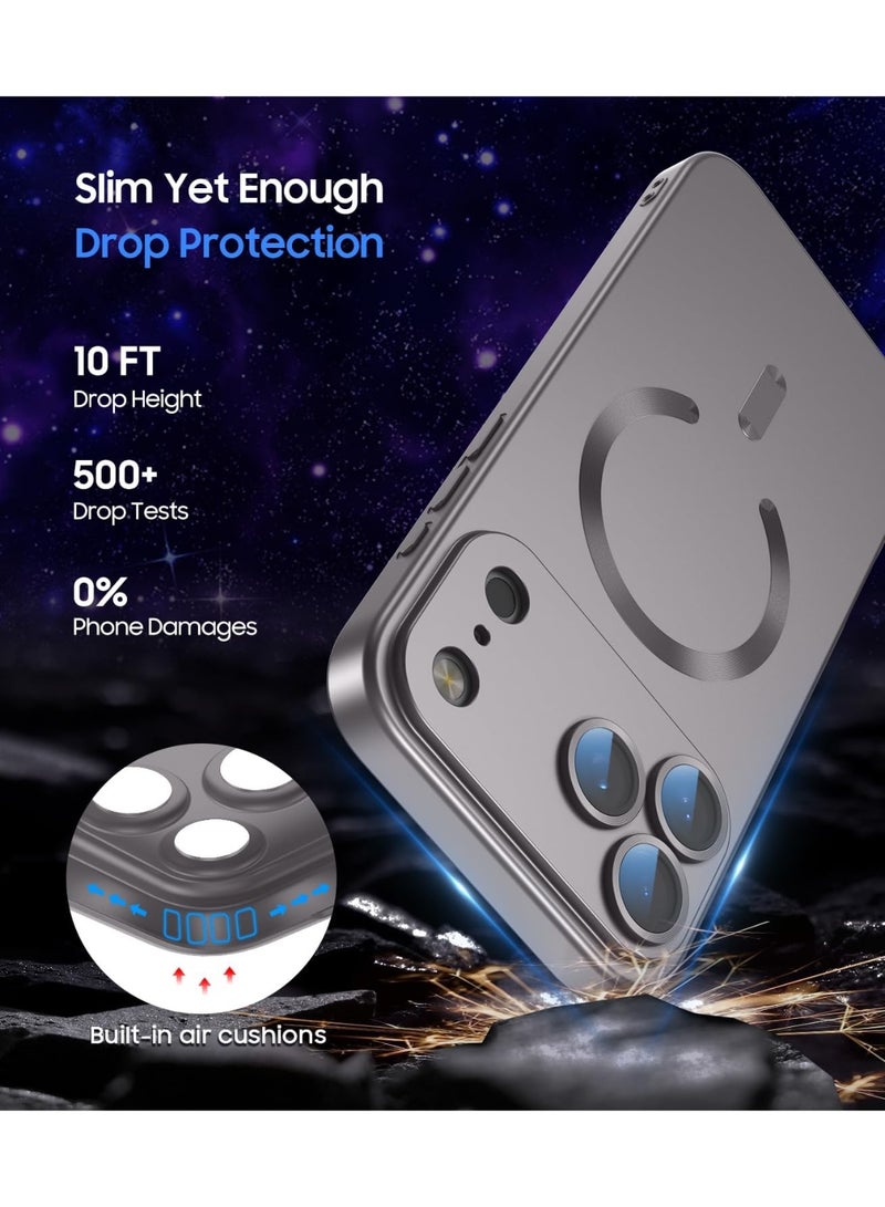 جراب مغناطيسي لهاتف iPhone 17 Pro Max، يأتي مع واقي لعدسة الكاميرا، متوافق مع Magsafe، غطاء هاتف ناعم من مادة TPU للحماية الكاملة، نحيف وناعم ومقاوم للصدمات (رمادي) - Image 5