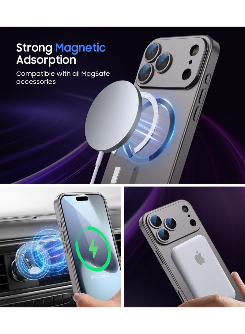 جراب مغناطيسي لهاتف iPhone 17 Pro Max، يأتي مع واقي لعدسة الكاميرا، متوافق مع Magsafe، غطاء هاتف ناعم من مادة TPU للحماية الكاملة، نحيف وناعم ومقاوم للصدمات (رمادي) - Image 3