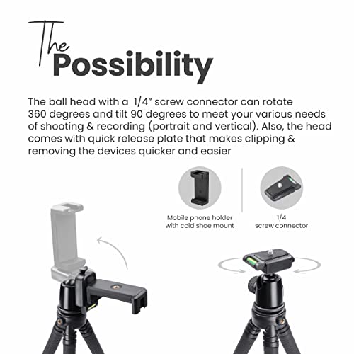 DIGITEK (DTR-320 FT) Flexible Gorillapod Tripod for All Cameras and Mobile Phones with 360° Ball Head and Phone Holder, Max. Load 3kgs, Carry Bag Included, (Black) - Image 4