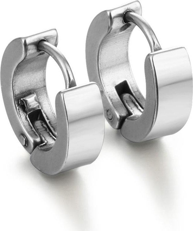 Jewelry Shop Thin Flat Hoop Unisex Men's Steel Earring Pair 3mm 2 Colors Mse8