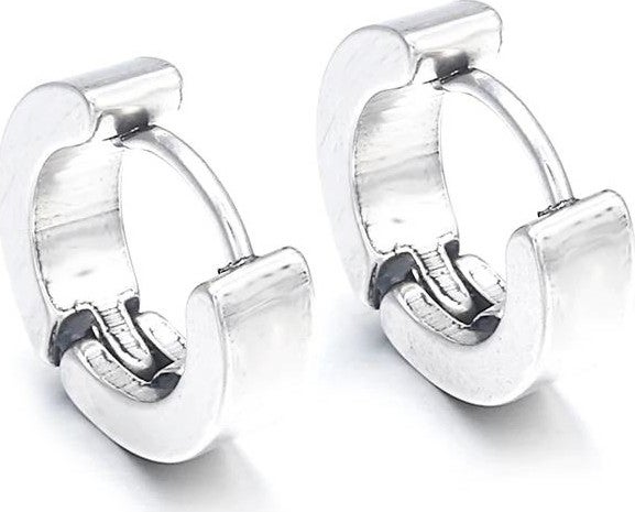 Jewelry Shop Thin Flat Hoop Unisex Men's Steel Earring Pair 3mm 2 Colors Mse8