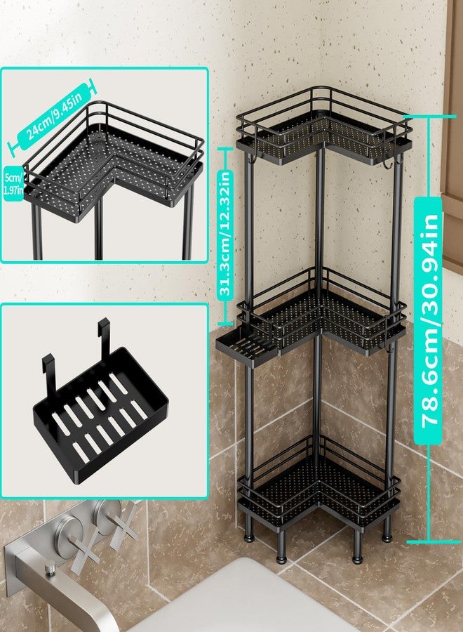 HapiRm Corner Shower Caddy Standing - 3 Tier Shower Organizer Corner with Soap Holder, Rustproof Bathroom Standing Organizer with 4 Hooks, Black - Image 4
