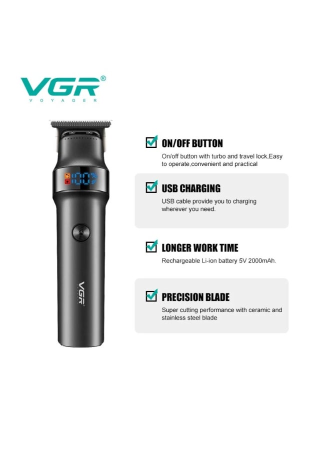 VGR V-987 Professional Hair Trimmer with Digital Display | Turbo Function with Travel Lock, 7000 RPM DC Motor with Stainless Steel & Ceramic Blade, 400 Minutes Runtime - Black - Image 4