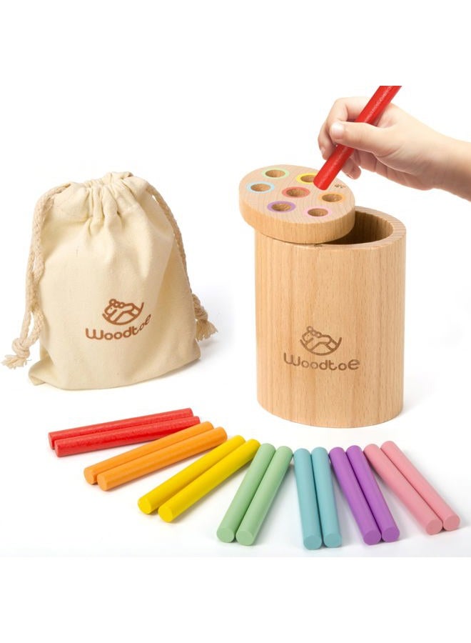 Woodtoe Wooden Montessori Sticks Toys for Kids, 7 Colors Toddler Learning Toys for 1-3 Year Old, Natural Wood Educational Sorting Toy, Sensory Toys Travel Game Birthday for Boys Girls Aged 1+ - Image 1