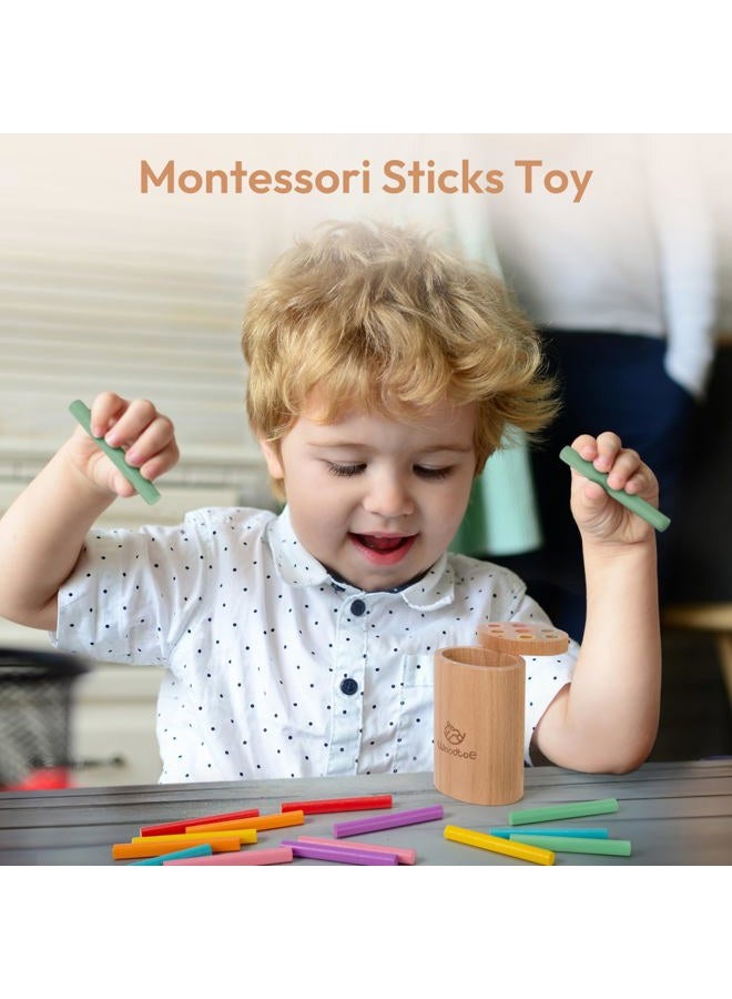 Woodtoe Wooden Montessori Sticks Toys for Kids, 7 Colors Toddler Learning Toys for 1-3 Year Old, Natural Wood Educational Sorting Toy, Sensory Toys Travel Game Birthday for Boys Girls Aged 1+ - Image 2