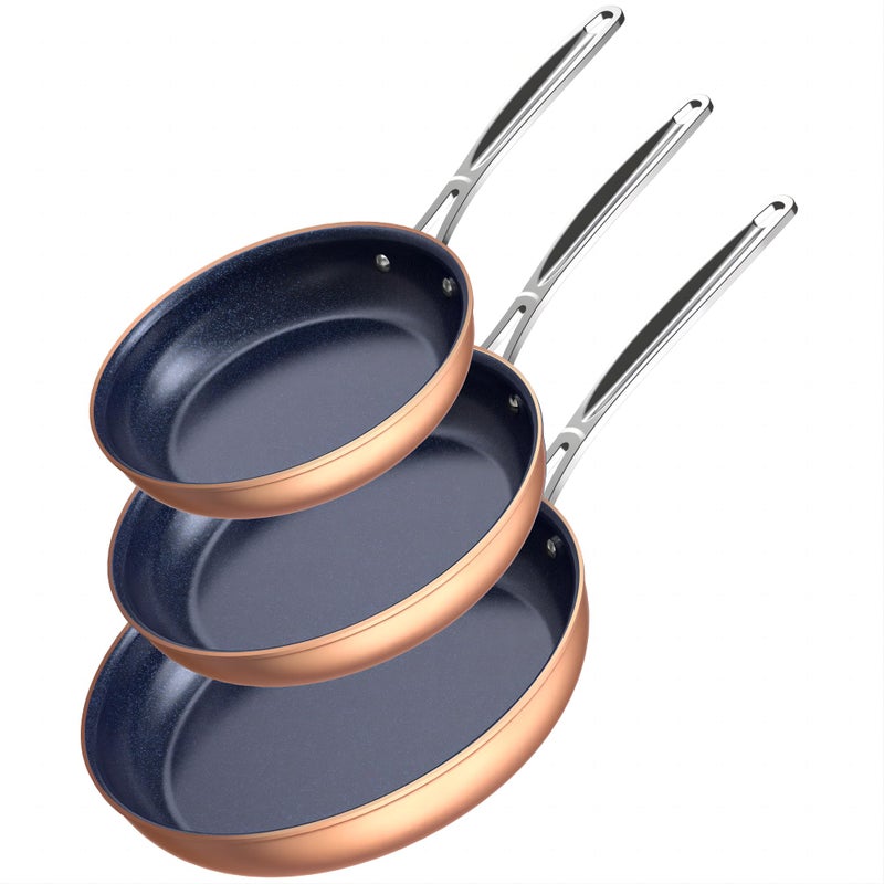 Nuwave 3-Piece 8â€, 10â€, 12â€ Forged Lightweight Frying Pan Set, G10 Healthy Duralon Blue Ceramic Ultra Non-Stick, Ergonomic Stay-Cool Handles, Induction-Ready & Works on All Cooktops - Image 1