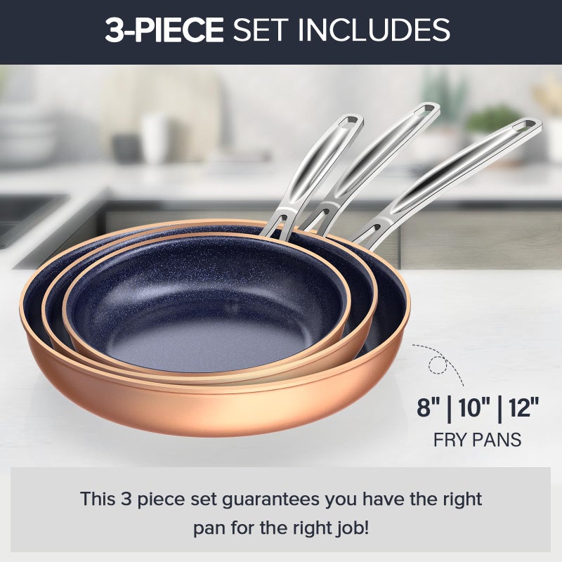 Nuwave 3-Piece 8â€, 10â€, 12â€ Forged Lightweight Frying Pan Set, G10 Healthy Duralon Blue Ceramic Ultra Non-Stick, Ergonomic Stay-Cool Handles, Induction-Ready & Works on All Cooktops - Image 2