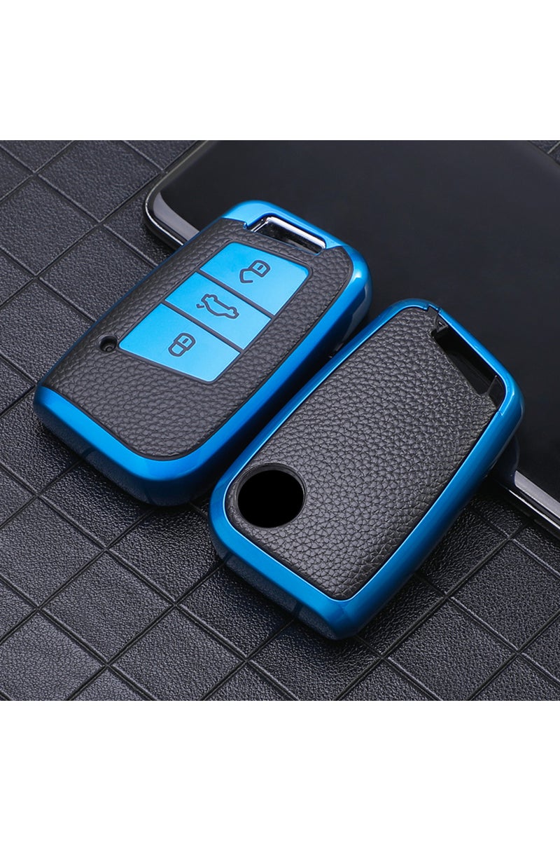 Blue TPU Leather Car Key Cover For VW Volkswagen Magotan Passat B8 Skoda Superb Kodiaq A7 Remote Fo